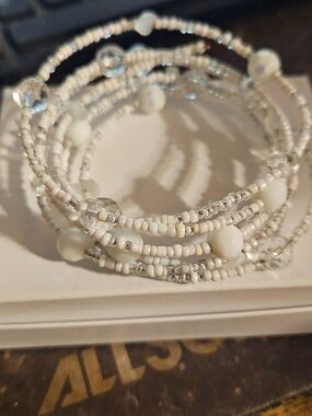 White Seed Bead Clear Glass Bead Wire Wrap Bracelet